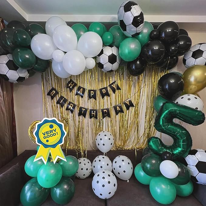 Green Silver Football Balloons - 12 Inch Printed Latex for Boys Baby Shower Soccer Sports Party Decorations
