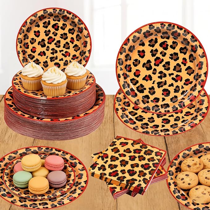 180pcs Red Cheetah Print Birthday Party Decorations,Leopard Print Plates and Napkins Set,for Girls Night Big Mama Women Birthday Party Supplies,Serves 60 Guests