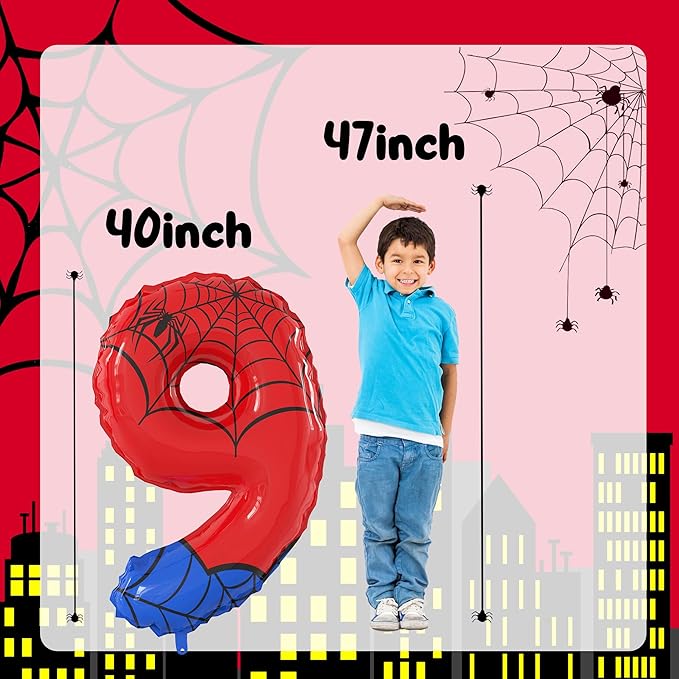 40 Inch Giant Spider Theme Number Foil Balloons - Large Number 9 Balloons for Kids' Birthday Anniversary Party Decorations Supplies (Numbers 0-9 Available)