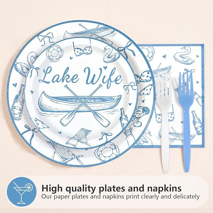 96Pcs Happy Engagement Party Decorations ﻿Dusty Blue Wedding Decor Plates and Napkins Disposable Love on the Lake Engagement Themed Tableware for Girls Bridal Shower Wedding Party Supplies Serves 24