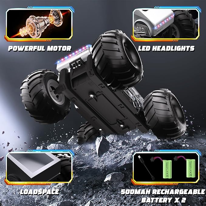 Remote Control Car, 1:16 RC Cars Scale All Terrain Electric Vehicle, LED Lights Toys Monster Trucks, Brithday Gift for Boys Girls & Adults