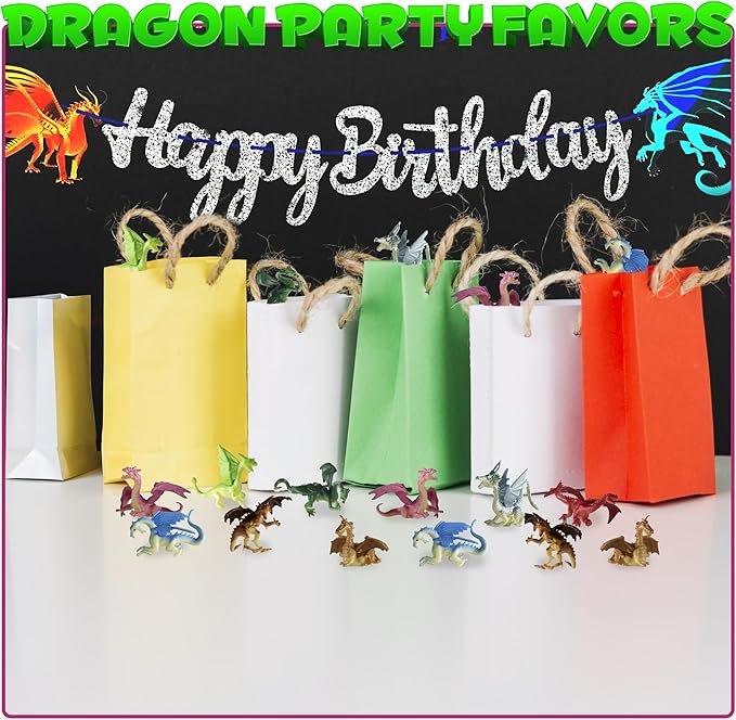 Bedwina Mini Dragon Toy Figures - (Pack of 36) 2 Inch Plastic Rubbery Dragon Figurines in Assorted Colors and Styles - Kids Toys for Birthday Party Favors, Decorations, Cupcake Toppers and Piñatas