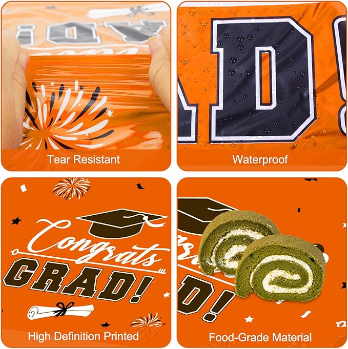 3 Pcs Graduation Tablecloth - Congrats Grad Table Cloth for Class of 2026, Disposable Plastic Rectangle Grad Table Cover for Graduation Party Decorations 2026 and Party Supplies, 54 x 108 Inch,Orange