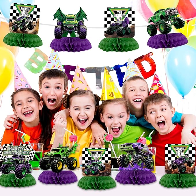 9Pcs Monster Truck Honeycomb Centerpieces Monster Truck Birthday Party Decorations Monster Truck Table Decorations Monster Truck Party Supplies