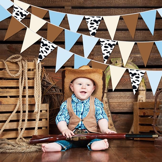 Pasimy 5 Pcs Western Cowboy Party Decorations Cowboy Triangle Flag Banner Western Pennant Banner Wild West Rodeo Decor Bunting for Party Baby Shower Birthday Decorations