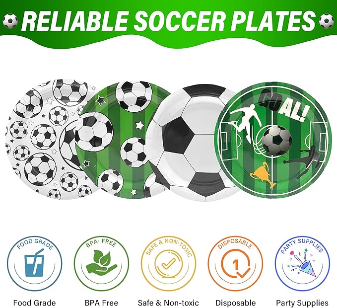 48PCS Soccer Plates 7" Soccer Party Plates Disposable Paper Plates Birthday Party Decorations Party Supplies for Kids Boys Adults