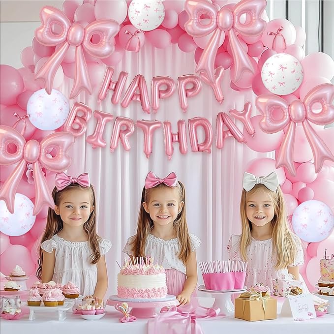 Bow Number 6 Birthday Balloons, 40" Pink Aluminum Foil Balloons Happy Birthday Balloon for Girl 6th Birthday Party, Princess, Coquette Party Decorations Supplies