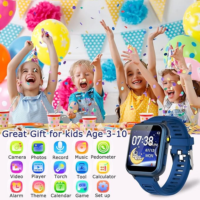 Cosjoype Kids Game Smart Watch for Kids with 39 Puzzle Games HD Touch Screen Camera Music Player Pedometer Alarm Clock Calculator Flashlight 12/24hr Kid Watch Gift for 4-12 Year Old Boys Toys for Kid