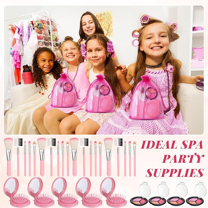 12 Sets Kids Makeup Kit for Girls, Kids Spa Party Supplies for Girls, Sleepover Makeup Cosmetic Set Birthday Party Favors Toddler Girl(Pink)