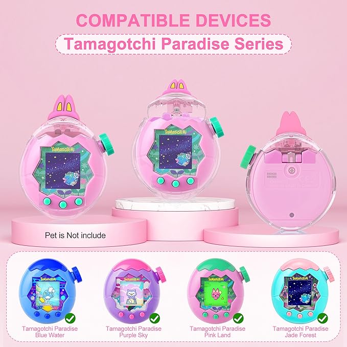 for Tamagotchi Paradise Clear Case and Replacement Lid Set, Ideal for DIY Fans, Collectors and Display, for Paradise Tamagotchi Accessories, with Lanyard (No Device/Film)