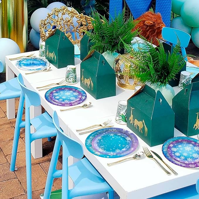 180PCS Frozen Birthday Party Supplies Serve 60,Snowflake Winter Wonderland Paper Plates and Napkins Kit for Christmas Winter Holiday New Year Birthday Party Supplies Decorations
