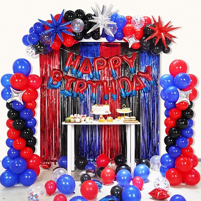 Spider Balloons Birthday Party Decorations Supplies Kids, Superhero Banner Themed Backdrop Balloon Column Arch Garland Party Decor Kit for Boy -228Pcs