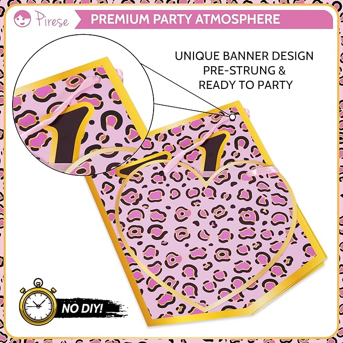 Pirese Pink Cheetah Happy Birthday Banner, Pink Cheetah Birthday Decorations, Leopard Party Decorations, Animal Birthday Party Decorations | Safari Party | Leopard Party Supplies | Animal Print