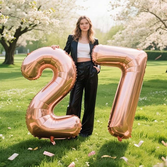 40 Inch Rose Gold Balloon Number 27 Balloon,Jumbo Mylar Foil Helium Balloon for 27 Digital Balloons for Birthday Party,Wedding Anniversary Party Decorations