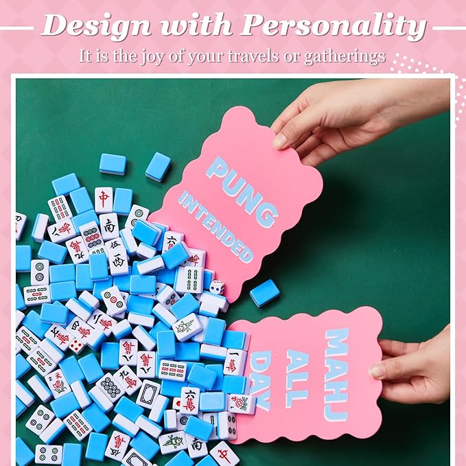 Soulchen 4 Pcs Mahjong Tile Mixer Shufflers for Mixing and Shuffling Tiles Plastic Mahjong Accessories Gifts for Lovers Games Decorative Printed Design (Yellow & Pink Style)