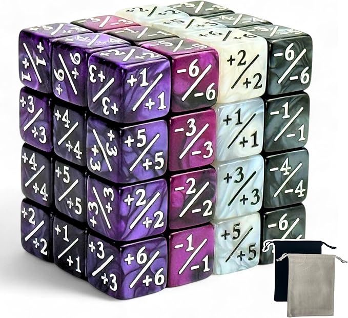 Luck Lab MTG Magic Life Counter Dice, 48 PCS - Compatible w/Magic Card Game Accessories, CCG Creature Stats w/ 2 Dice Bags (Purple Pearl, Purple Swirl, White Pearl, Black Pearl)