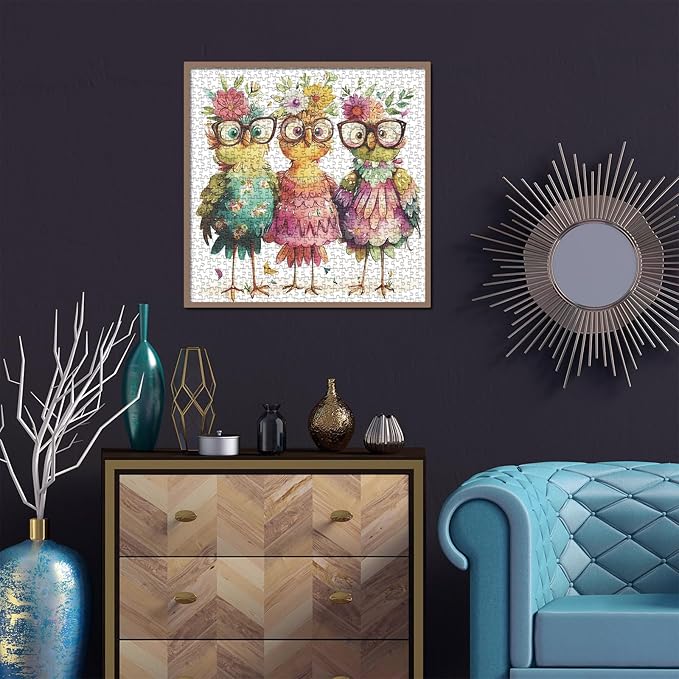 Funny Chicken Puzzles for Adults 1000 Pieces, Cute Bird Flower Jigsaw Puzzles, Beautiful Animal Art Puzzles