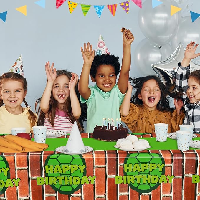 2 Pcs Birthday Party Decorations Plastic Cute Birthday Tablecloth 108 x 54 Inches Disposable Rectangle Tablecover for Boys Girls Kids Baby Shower Party Supplies (Turtle)