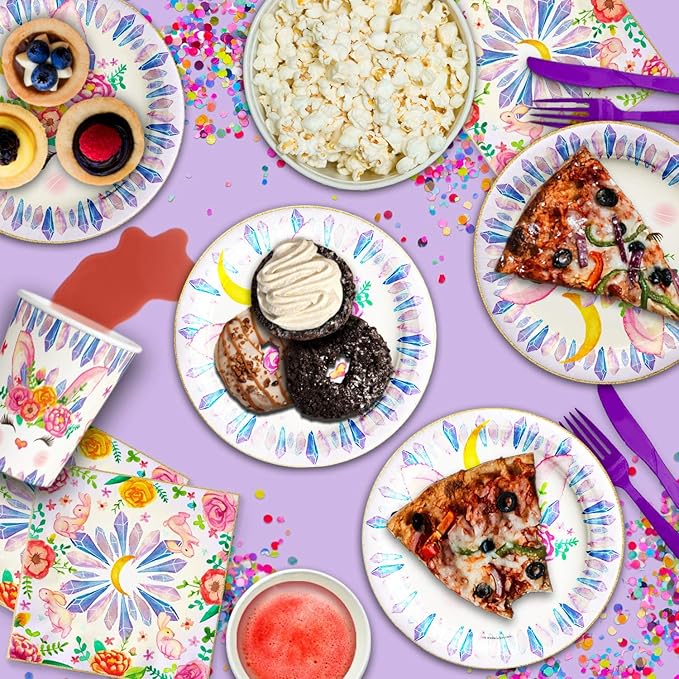 Bunny Rabbit Floral Birthday Party Supplies - Easter Bunny Party Supplies - Floral Party Supplies - Spring Party Supplies - Easter Party Tableware Set Includes Plates Napkins and Cups | Kit for 16