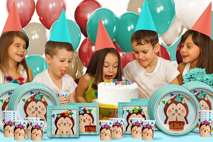 Birthday Galore Hedgehog Party Supplies for Kids and Adults - Fun Celebration Set with Plates, Napkins, Cups, Tableware, Quick Setup, Colorful Decorations and Fun Ideas for Birthday Events, Kit for 16