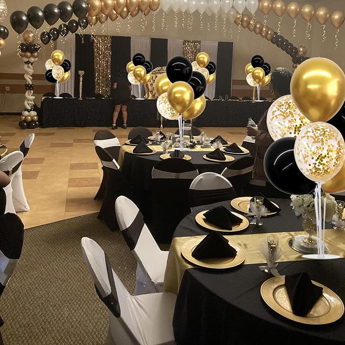 TONIFUL 4 Set Black Gold Balloon Centerpieces for Table,Balloon Stand Kit for Black Gold Party Decor 40th 50th 60th 70th Birthday Decorations Anniversary Graduation Decorations 2026 Retirement
