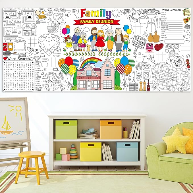 Family Reunion Giant Coloring Poster for Large Coloring Tablecloth Big Paper Sheets Page Theme Table Cloth DIY Activity Game Art Crafts Mat Wall Home Party Decoration Supplies