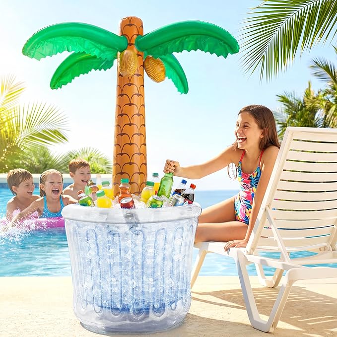 63'' Inflatable Palm Tree Cooler, Inflatable Cooler for Tropical Luau Party Decoration, Pool Party Decorations