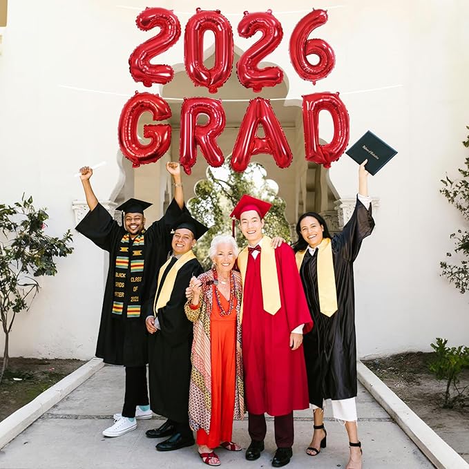 2026 Congratulations Grad Balloons, 16 Inch Red 2026 GRAD Foil Balloons Banner Sign Sign for for Graduation Decorations 2026, College High School Class of 2026 Graduate Congrats Party Decor Supplies