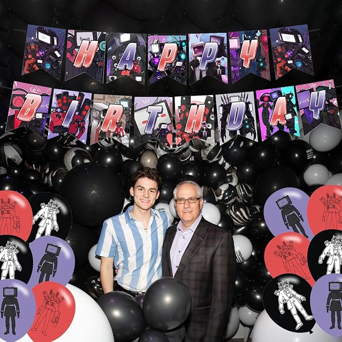 Titan TV Man Birthday Party Supplies, Multicolor, Includes Happy Birthday Banners, Balloons, Cake Toppers and Cupcake Toppers for Kids Gifts