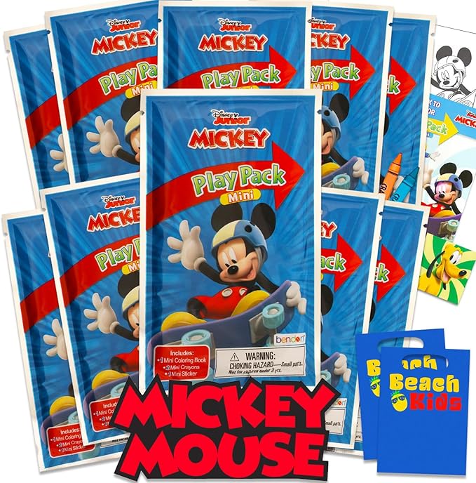 Disney 8 Pc Mickey Mouse Mini Party Favors Set - Bundle with 8 Mickey and Friends Play Packs | Mini Coloring Books, Stickers, and Goodie Bags (Mickey Birthday Party Supplies Decorations)