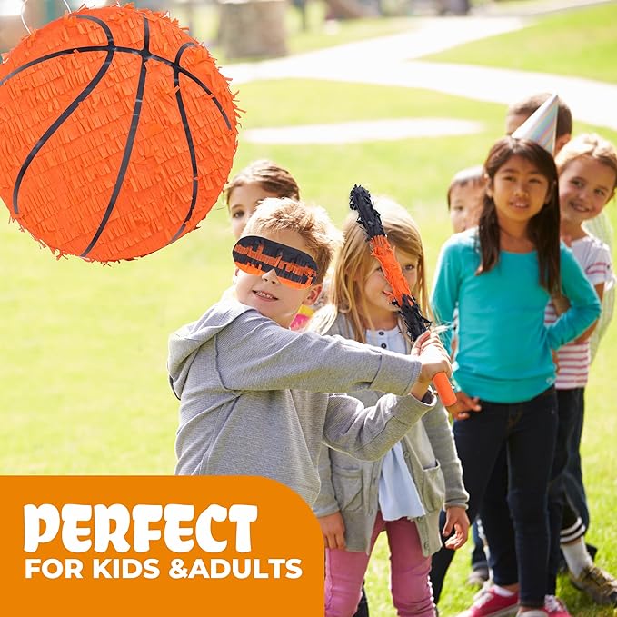 Basketball Pinata Bundle with a Blindfold and Bat(13 x 13 x 4 Inches),Soccer Ball Pinata for Birthday Party Boys, Perfect for Birthday Party, Sport Theme Party, Decoration