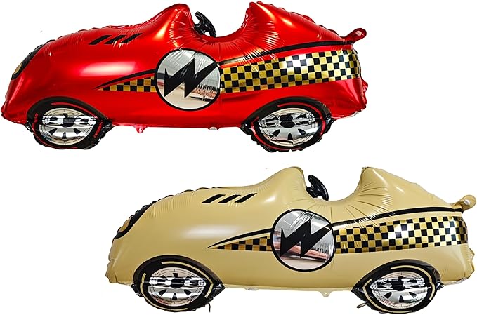 2PCS Self Standing Race Car Tire Foil Balloon Red And Yellow Car Balloon For Birthday Boy Race Themed Party Baby Shower Decorations Supplies