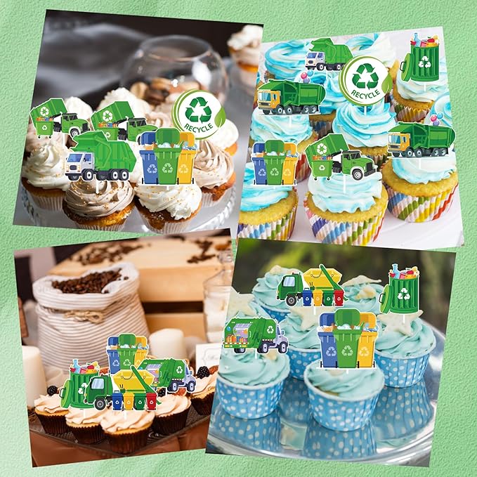 Trash Truck Birthday Party Decorations, 40PCS Garbage Truck Cupcake Toppers Decoration,Cartoon Garbage Truck Cupcake Picks Decor Supplies