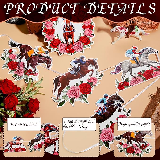 Derby Day Decorations Horse Racing Party Banners Party Supplies Horse Racing Garland Streamers Decorations, Pre-assembled(Rose Style)