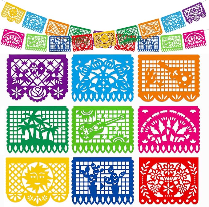 DomeStar Mexican Party Decoration, 18 Feet Plastic Papel Picado Fiesta Banner Cinco de Mayo Garland for Mexican Birthday Fiesta Party Supplies
