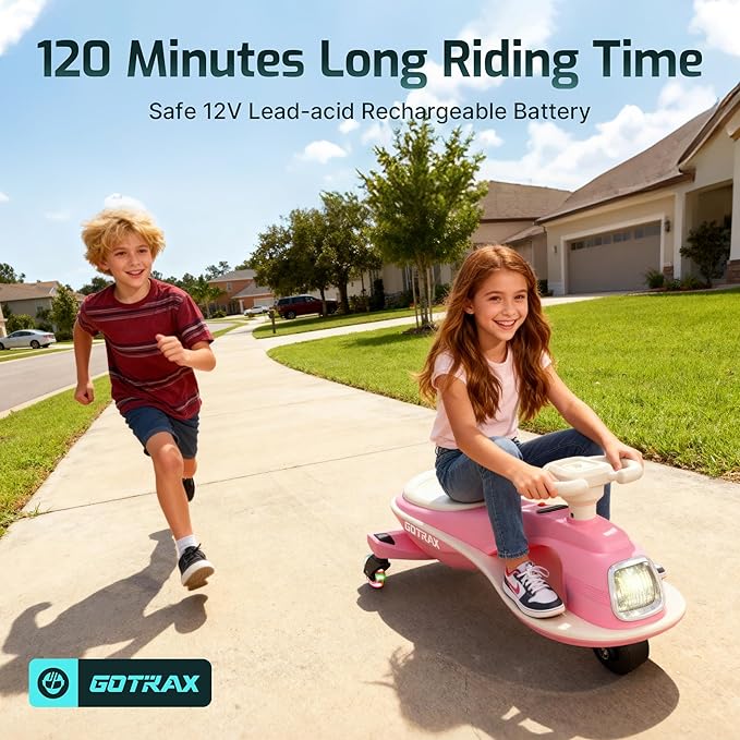 Gotrax WG1 Electric Wiggle Car for Kids, 12V Big Battery up to 120Min Playtime, Music Speaker &Rear Flash Wheels, Battery Display & Easy Assembly w/Pedal Throttle, Crazy Cart Gift for Ages 3+, 132Lbs