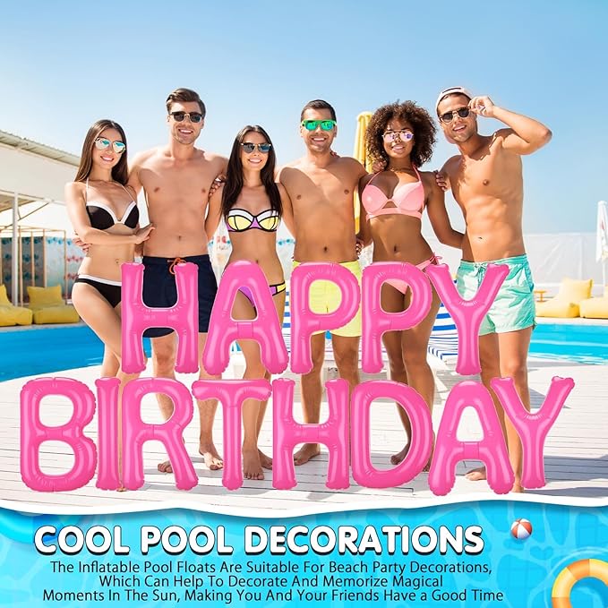 Shappy 20'' Happy Birthday Pool Large Floating Letter Balloons with Adhesive Dots Inflatable Pool Decorations for Summer Birthday Party