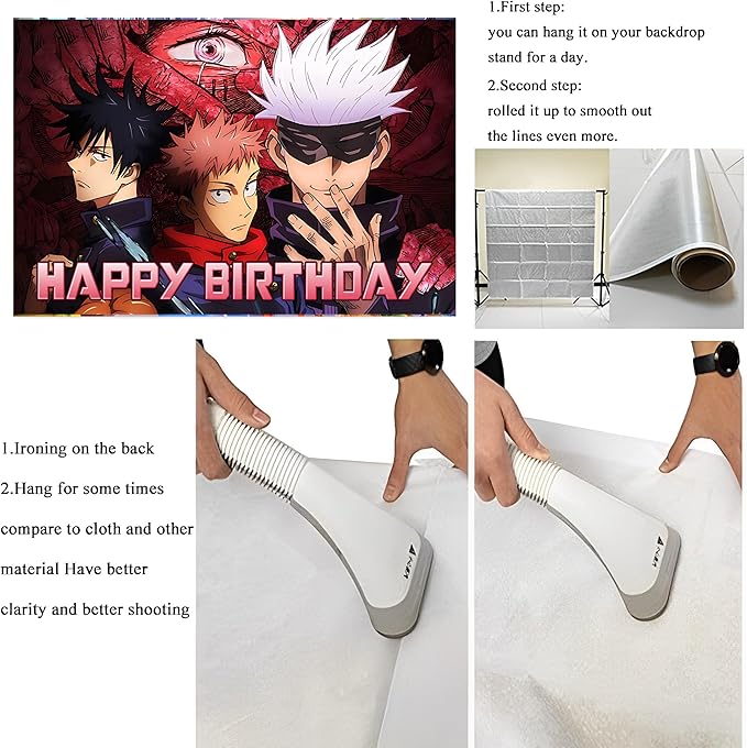 Cartoon for Jujutsu Manga Kaisen Happy Birthday Backdrop Birthday Party Supplies Kawaii Background for Boys Girls,Happy Birthday Banner Backdrop for Kids Party Decorations(5x3ft).