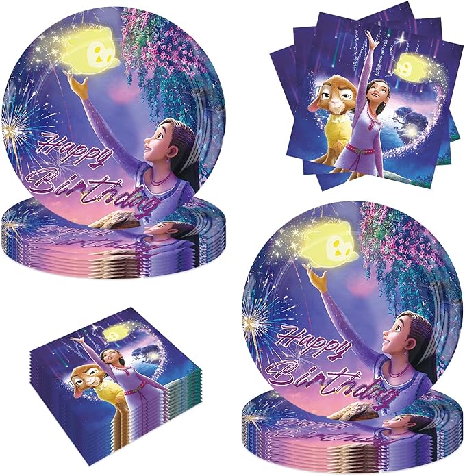 40Pcs Wish Party Decoration Including 20 Plates 20 Napkins for Kids' Birthday Party Supplies