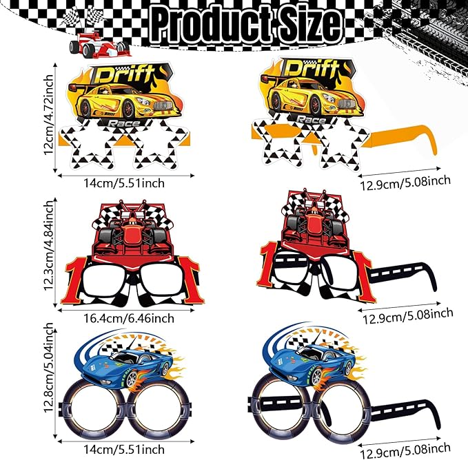 32 Pack Race Car Party Favors for Boys - Racing Paper Glasses Frames Checkered Flag Eyeglasses for Kids Birthday Party Supplies, Baby Shower Photo Booth Props, Racing Theme Goody Bag Fillers