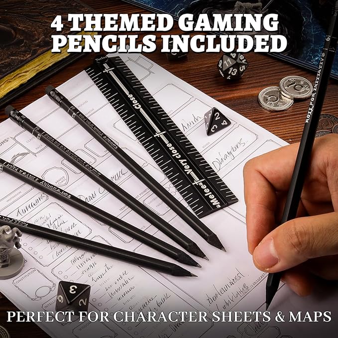 Tabletop RPG Range Ruler – Foldable Aluminum Combat Measuring Tool for Daggerheart & Wargames | 13 Inch Distance Bar with Pencil Set | GM Tool & Gift for Gamers