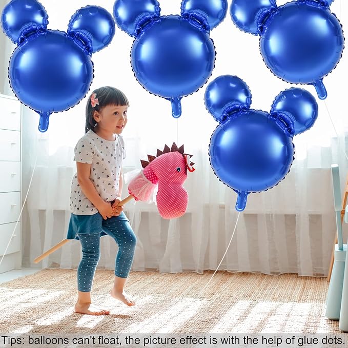 4 Pcs Mouse Head Foil Balloons, 24'' Mouse Mylar Balloon for Birthday Party Decorations Jumbo Mouse Head Aluminum Foil Balloons Party Favors Supplies (Dark Blue)