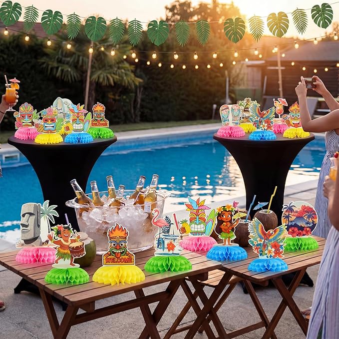 24 Pcs Luau Party Decorations Honeycomb Centerpieces, Hawaiian Party Decorations Centerpieces for Tables