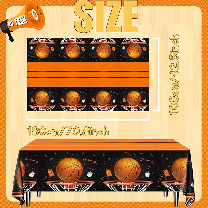 CMUSKO Basketball Tablecloth, 3 Pcs Basketball Birthday Decorations Rectangle Plastic Table Cover, Disposable Table Cloths for Basketball Sports Themed Party Supplies, 108 x 180 cm