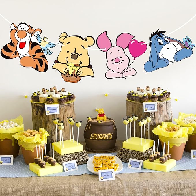 MEMOVAN Winnie Party Banner Pooh Baby Banners Bear Banner for Baby Shower Classic the Pooh 1 St Birthday Welcome Party Supplies Vintage Cute Winnie- Banner Sign