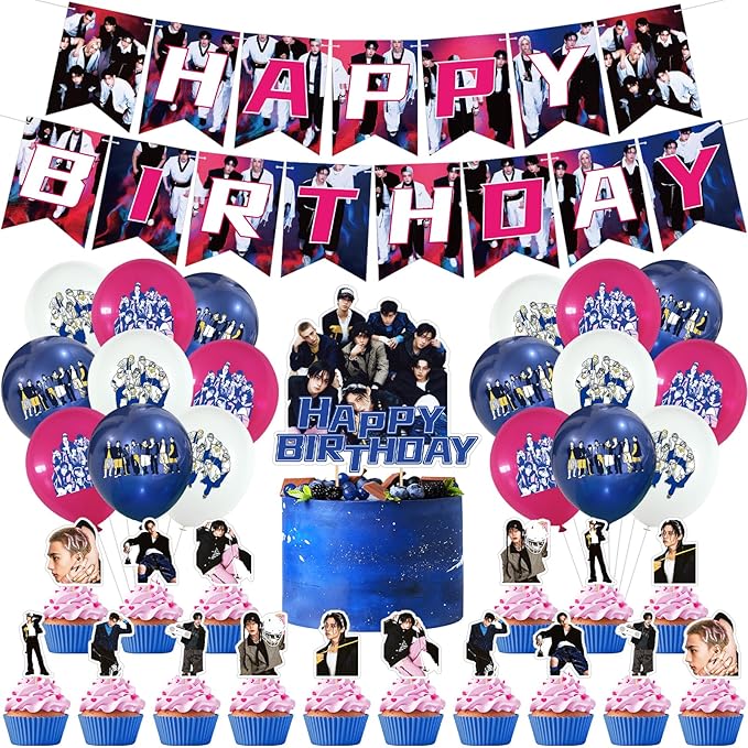 Birthday Party Supplies,MeiYiYou Birthday Decorations Set - Banners,Cake Toppers,21PCS Cupcake Toppers Perfect for Boys and Girls(Purple)