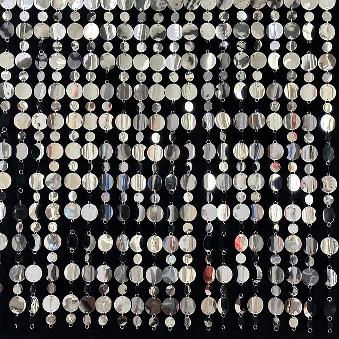 Silver Shimmer Wall Backdrop, 20 Packs Silver Sequin Curtain Circle Dots Garland for Wedding, Birthday, Bachelorette Party, 70s 80s 90s Theme Disco Party Decorations Supplies