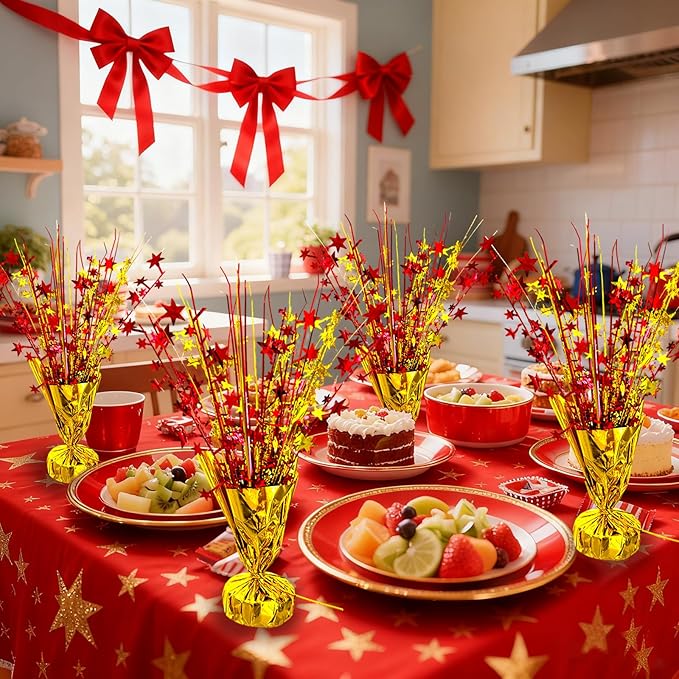 6 Pack Metallic Foil Spray Table Centerpiece Decoration Star Brust Glitter Table Topper Decor for Birthday Circus Casino Graduation Christmas New Year's Eve Party Supplies Red Gold