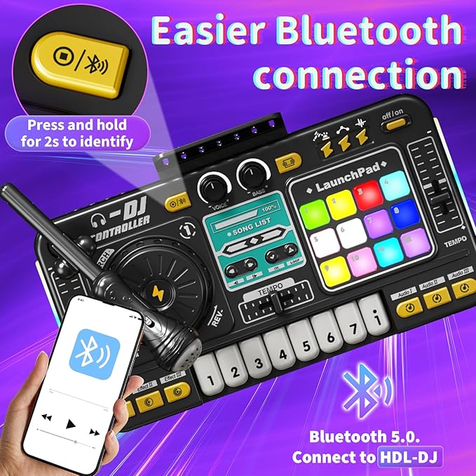 Kids DJ Mixer Board Controller Toy Set with Turntable, Piano Keys, Microphone & Bluetooth - Musical Instrument Toy for Toddlers, Babies & 3-8 Year Old Boys & Girls - Birthday (Black)