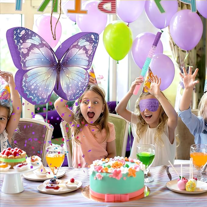 Butterfly Pinata with Stick & Blindfold Purple Pinata Large Funny Pinatas for Girls Boys Birthday Party Spring Party Butterfly Themed Parties Decoration